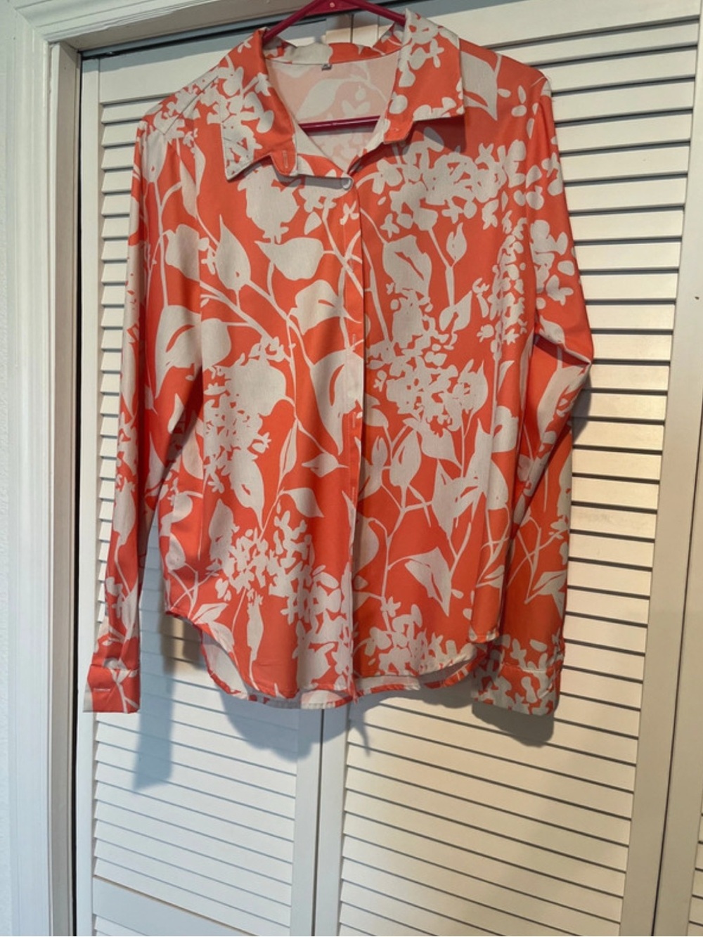 SHEIN Coral and White Floral Button-Down Shirt